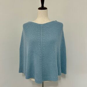 Vintage 80s Oscar De La Renta Baby Blue Knit Wool Blend Poncho Sz XS/S